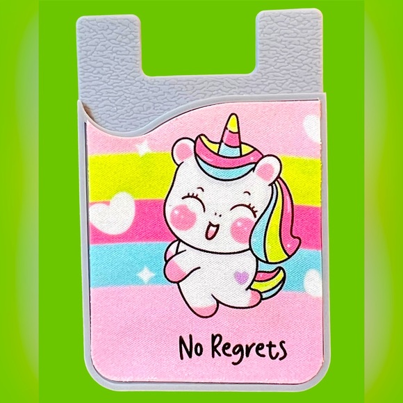 Unicorn No Regrets Silicone Phone Wallet Card Holder Silica Gel Pocket - Picture 1 of 5